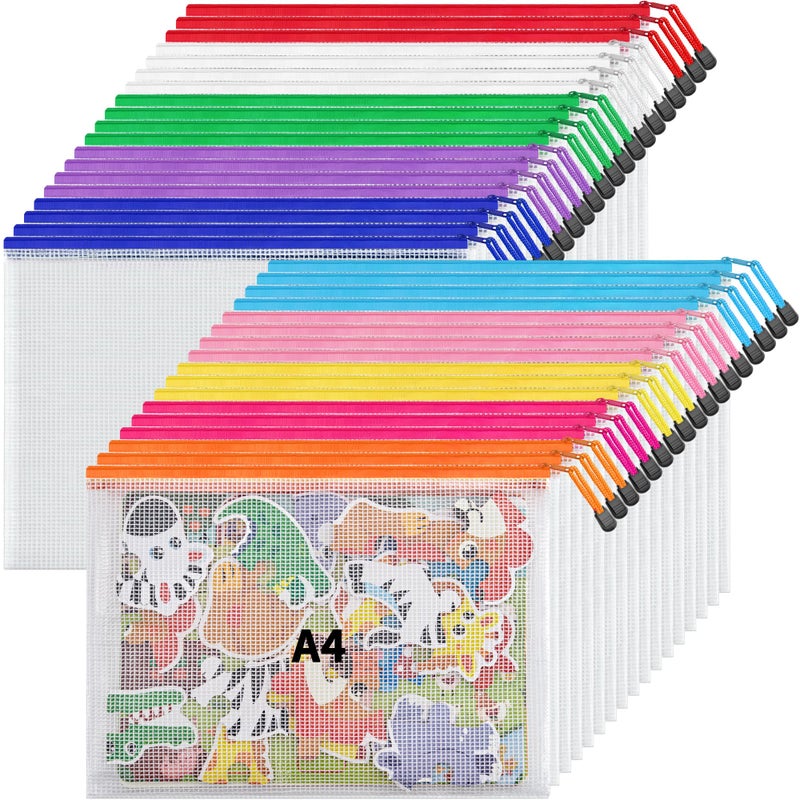 JARLINK 36 Pack 10 Colors Zipper Mesh Document Pouch, A4 Letter Size Mesh Bags for Board Games & Puzzles, Waterproof Document Zipper Pouches for Office School Supplies, Toys, Cosmetics Travel Storage - Image 1